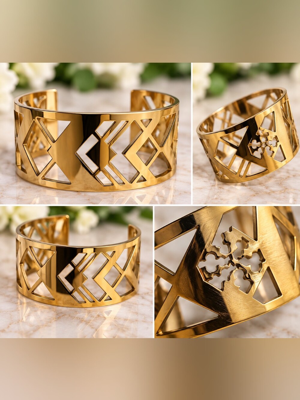 Tory Burch Gold Cutout Geometric Cuff Bracelet